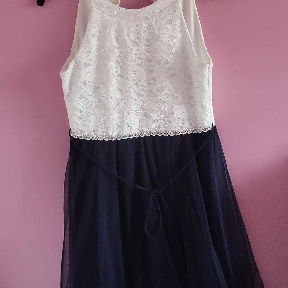 Speechless White Lace and Navy Kids Dress